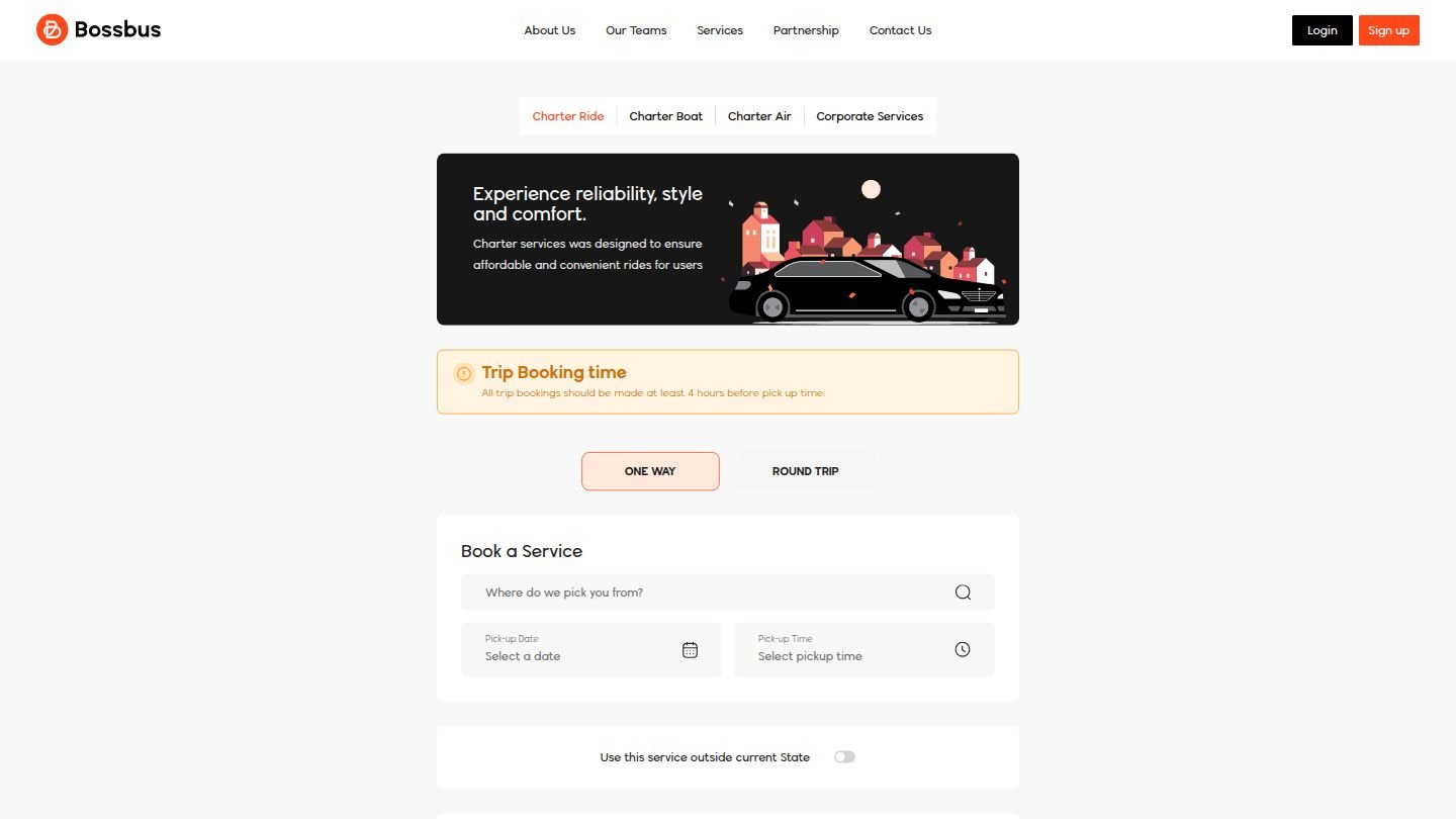 Bossbus Charter Services booking interface